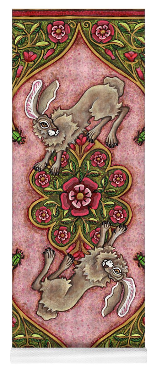 Hare Yoga Mat featuring the painting The Legend of Hare Terra. Illuminated Book Cover. Rose by Amy E Fraser