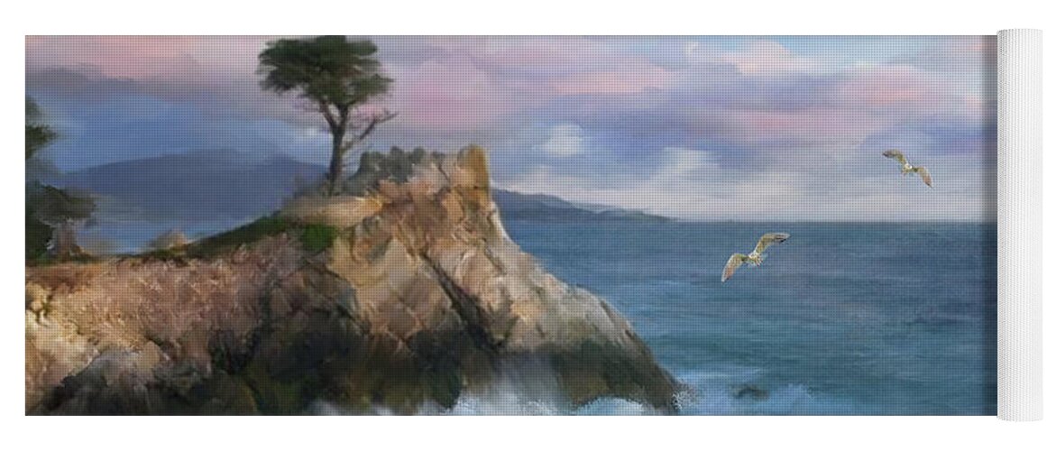 Cypress Point Yoga Mat featuring the mixed media The Lone Cypress at Cypress Point by Colleen Taylor