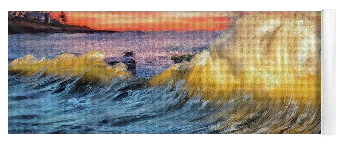 Marine Room Yoga Mat featuring the digital art The Marine Rooms High Tide Waves by Russ Harris