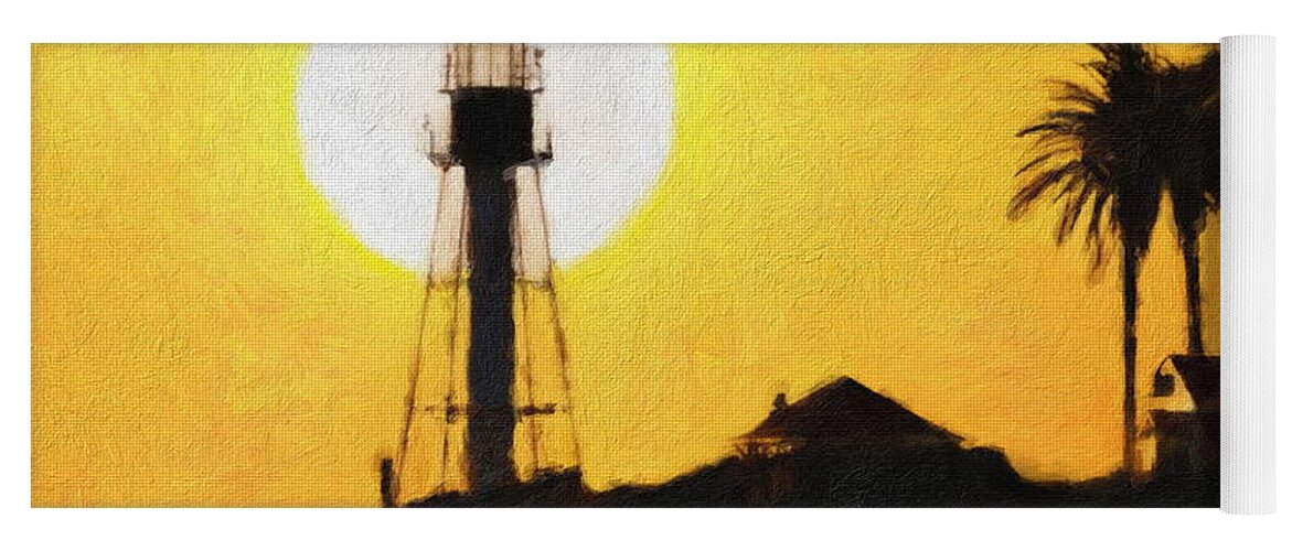 Lighthouse Yoga Mat featuring the digital art The New Point Loma Lighthouse at Sunset by Russ Harris