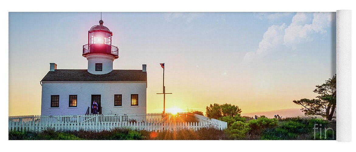 California Yoga Mat featuring the photograph The Old Point Loma Lighthouse at Sunset by David Levin