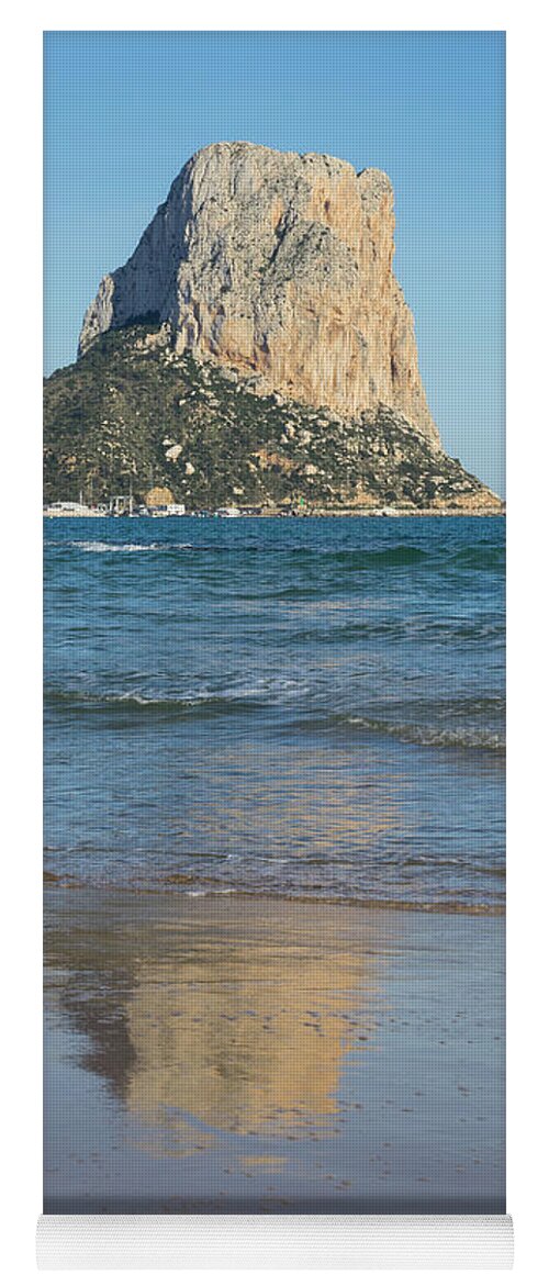 Sandy Beach Yoga Mat featuring the photograph Sandy beach in Calpe and the Penon de Ifach by Adriana Mueller