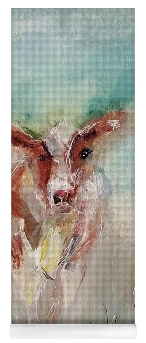 Bethany Yoga Mat featuring the painting The Petting Pet Cow by Lisa Kaiser