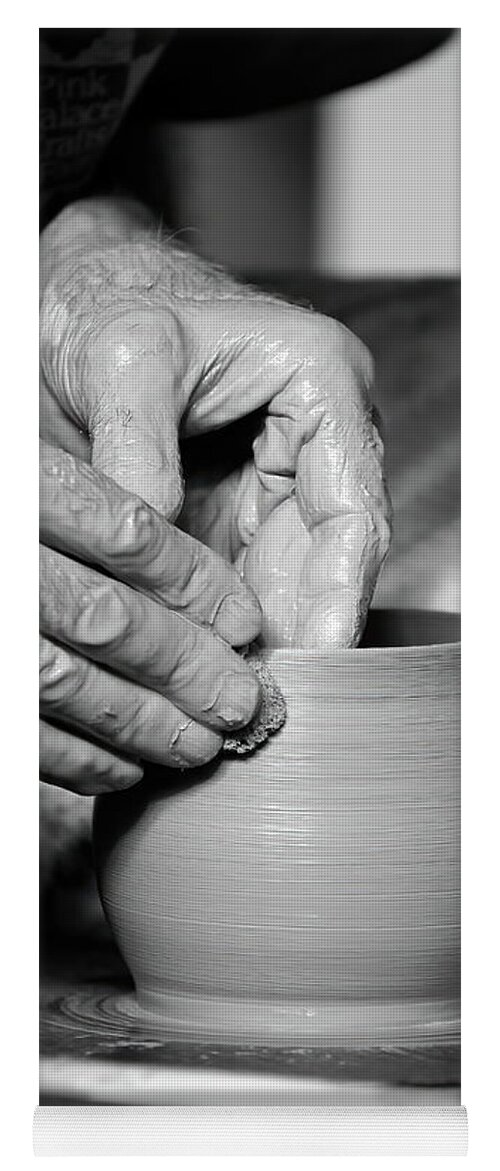 Ceramic Yoga Mat featuring the photograph The Potter's Hands bw by Lens Art Photography By Larry Trager