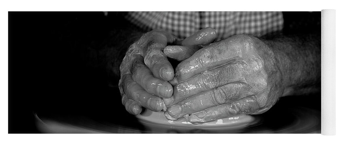 Black And White Yoga Mat featuring the photograph The Potter's Hands by Regina Muscarella
