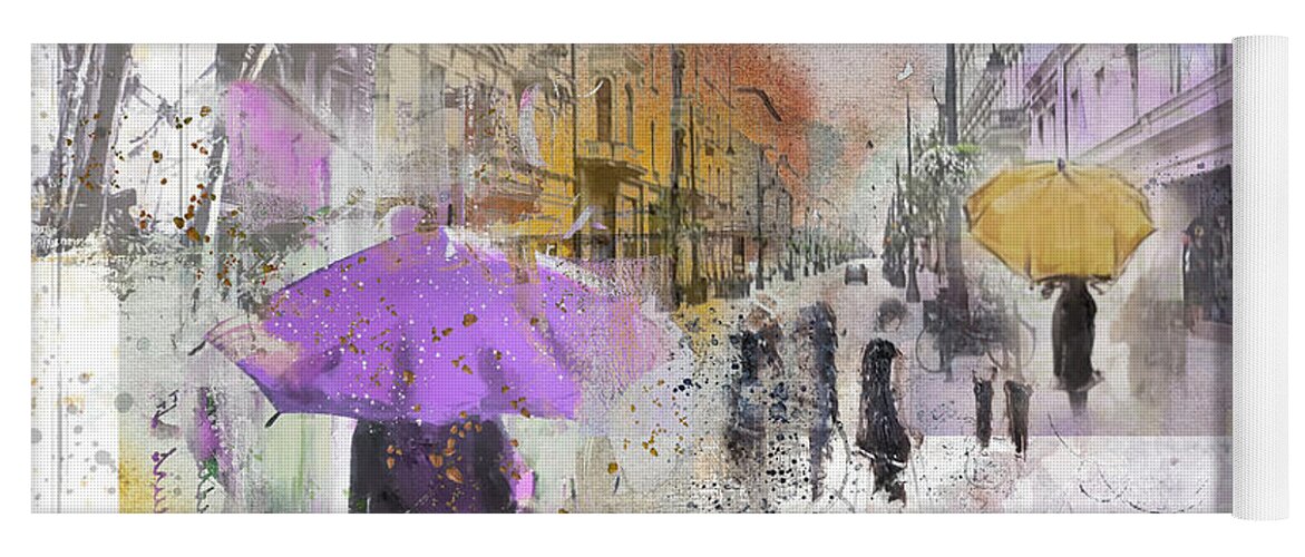 Sketch Yoga Mat featuring the digital art The Purple Umbrella by Barbara Mierau-Klein