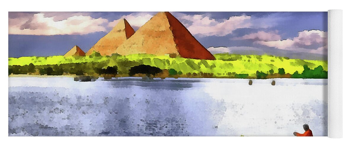 The Pyramids Of Gizah Yoga Mat featuring the painting The Pyramids of Gizah by George Rossidis