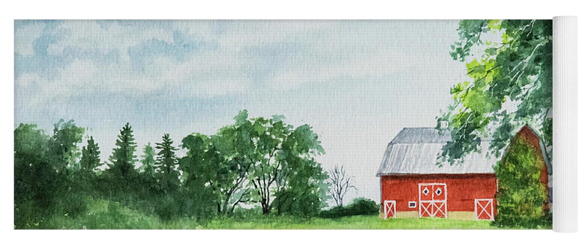 Painting Yoga Mat featuring the painting The Red Barn by Linda Shannon Morgan