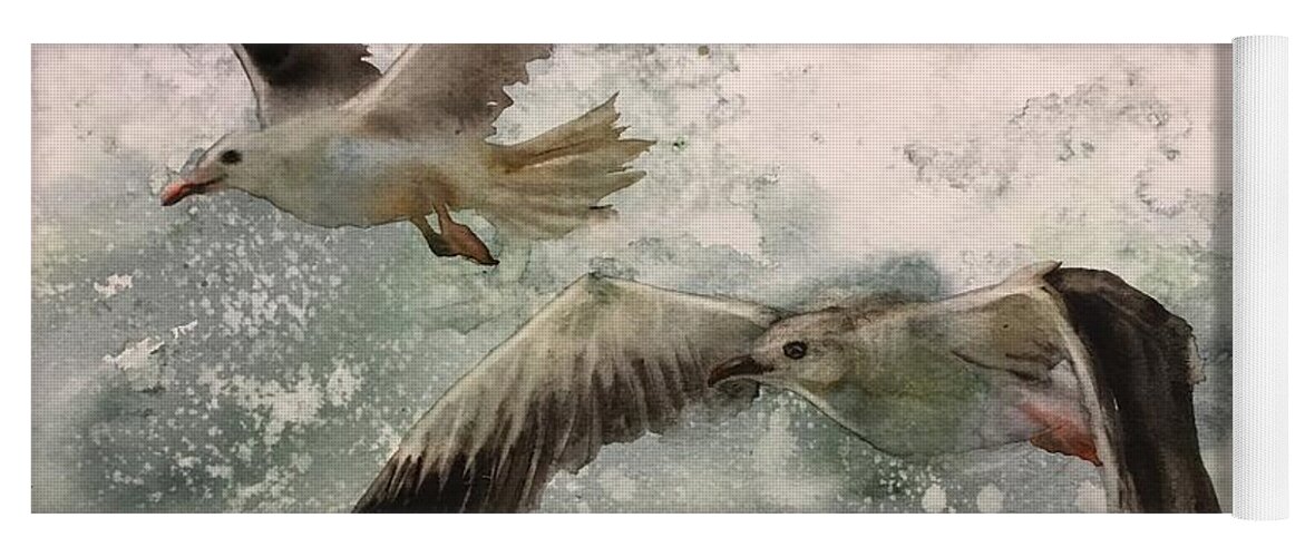 It Is The Transparent Watercolor Painting Yoga Mat featuring the painting The seagulls by Han in Huang wong