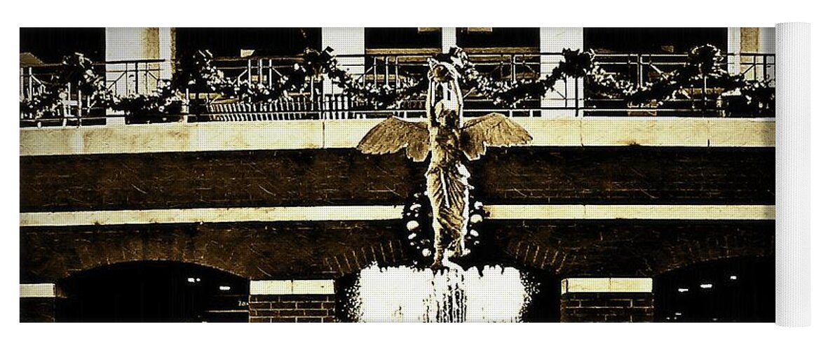 Sepia Yoga Mat featuring the photograph The Sepia Angel of Flight Fountain by Aberjhani