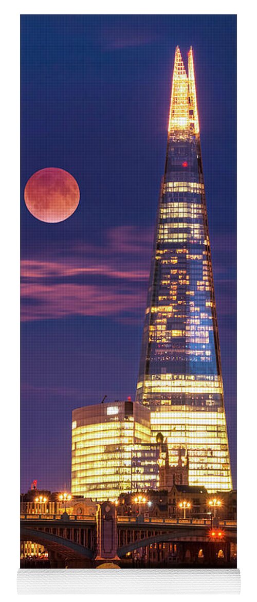 London Yoga Mat featuring the photograph The Shard and red moon, London by Neale And Judith Clark