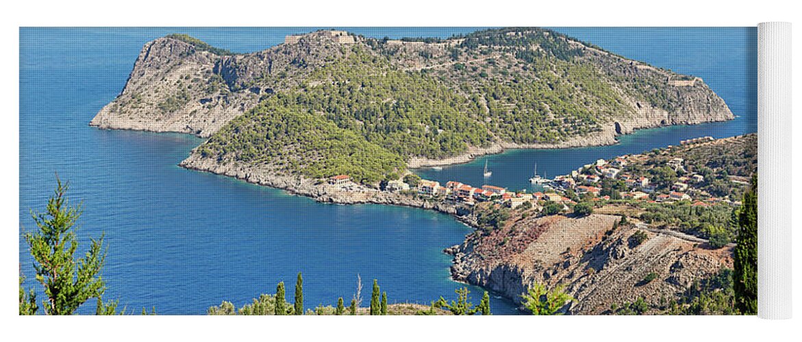 Assos Yoga Mat featuring the photograph The village Assos in Kefalonia, Greece by Constantinos Iliopoulos