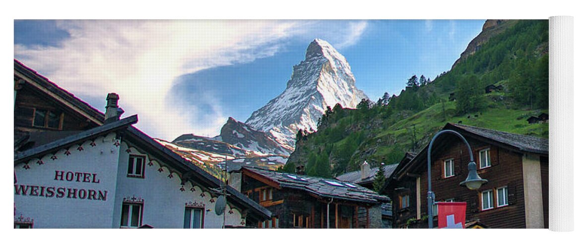 Blue Sky Yoga Mat featuring the photograph The Village of Zermatt, Switzerland by Matthew DeGrushe