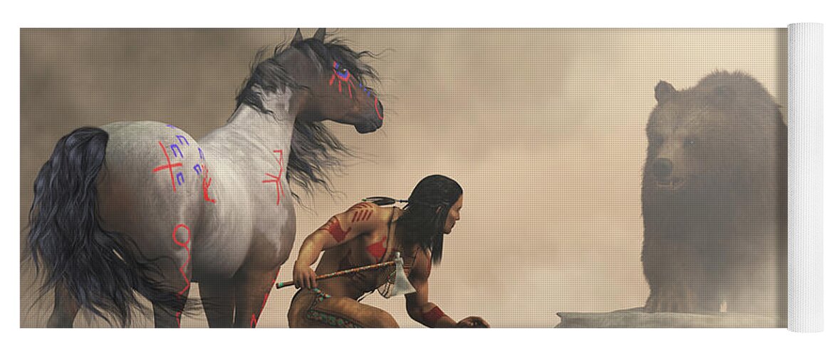 Native American Yoga Mat featuring the digital art The Warrior and the Bear by Daniel Eskridge