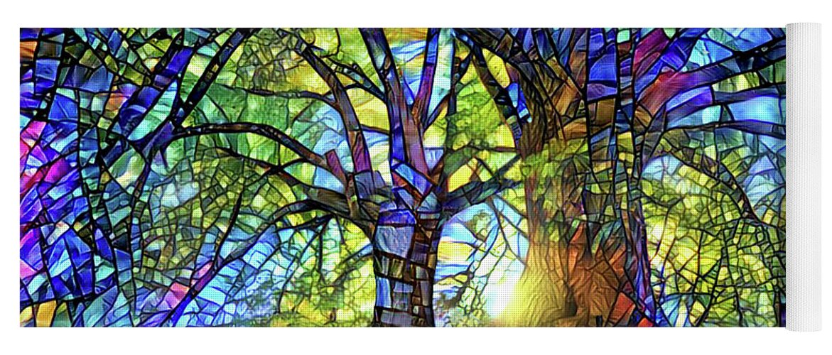 Stained Glass Yoga Mat featuring the digital art The Worship of Trees by Peggy Collins