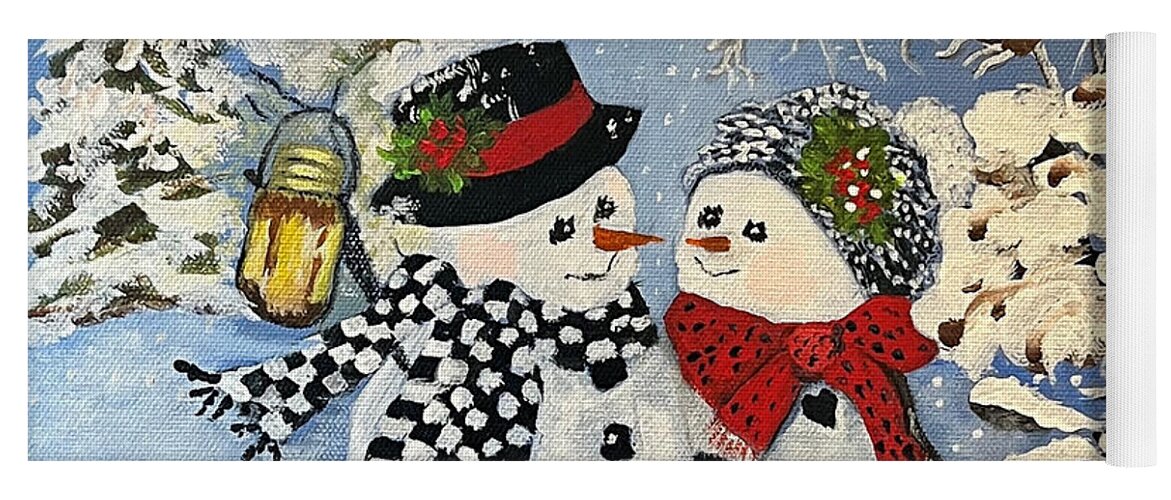 Snowman Yoga Mat featuring the painting This is a Fine Snowmance by Juliette Becker