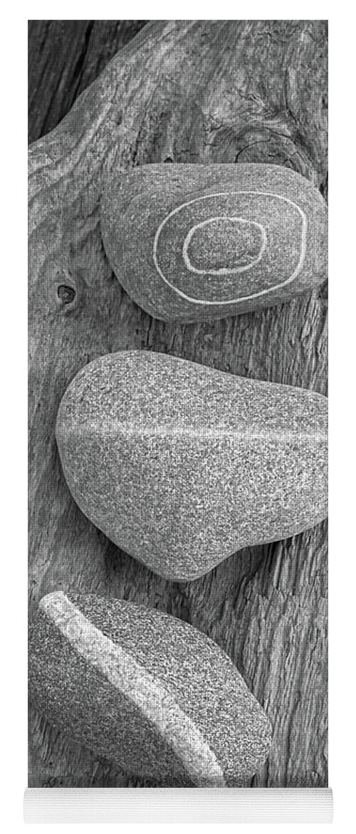 Stones Yoga Mat featuring the photograph Three Amigos Over Driftwood Black and White by Kathi Mirto