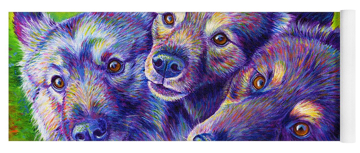 Keeshond Yoga Mat featuring the painting Three Amigos by Rebecca Wang