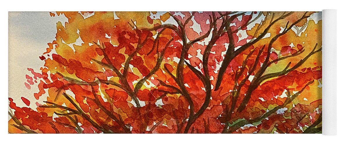 Fall Yoga Mat featuring the painting Three Fall Trees by Lisa Neuman