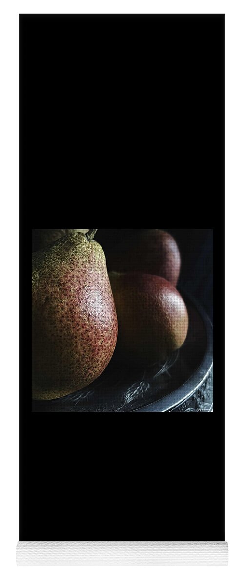 Pear Yoga Mat featuring the photograph Three Pears on a Pewter Dish by Joy Sussman by Joy Sussman