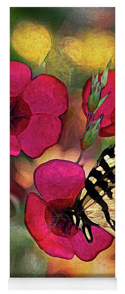 Flax Yoga Mat featuring the photograph Three Red Flax and Butterfly by Vanessa Thomas
