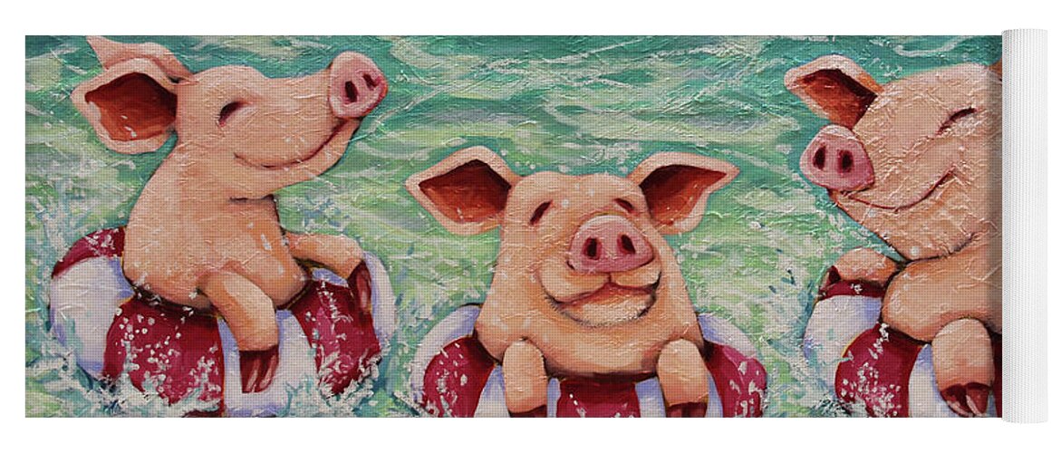 Pig Yoga Mat featuring the painting Three Swimming Pigs by Lucia Stewart