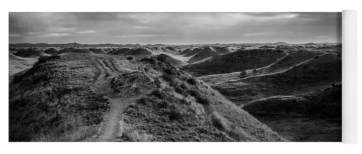 Badlands Hiking Trail Yoga Mat featuring the photograph Through The Badlands Black And White by Dan Sproul