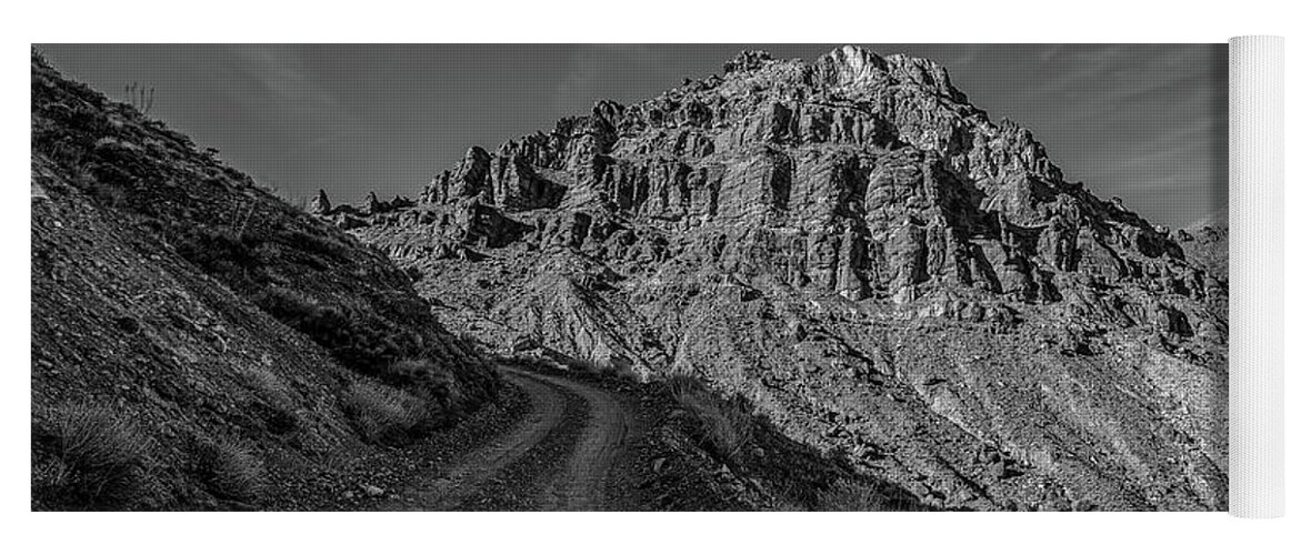 Death Valley Yoga Mat featuring the photograph Titus Canyon Trail - Black and White by Peter Tellone