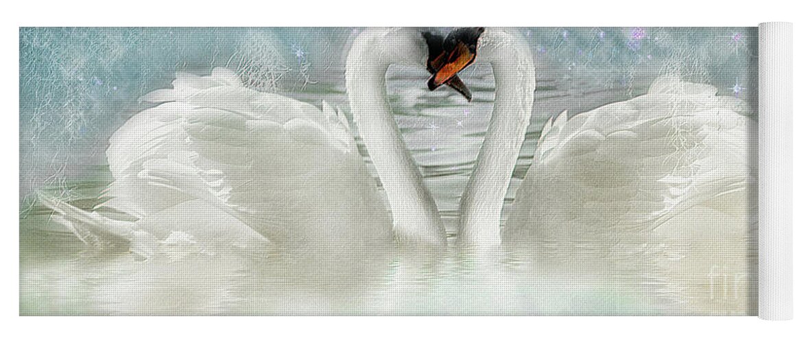 Swans Yoga Mat featuring the mixed media Together Forever by Elaine Manley
