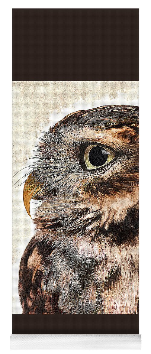 Owl Yoga Mat featuring the painting Too much cuteness - Little Owl, Athene noctua by Custom Pet Portrait Art Studio