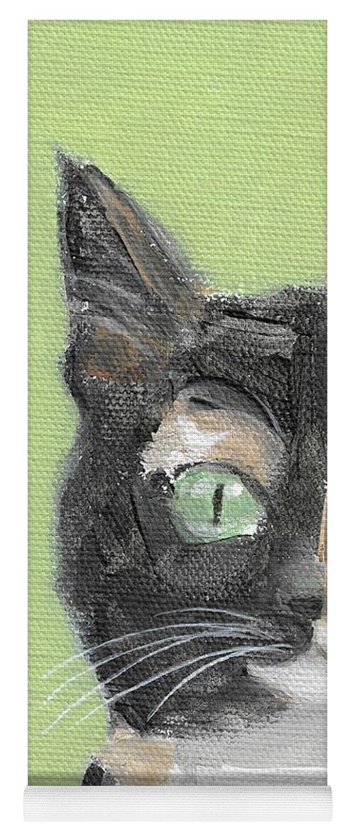 Tortie Cat Yoga Mat featuring the painting Tortie Cat by Kazumi Whitemoon