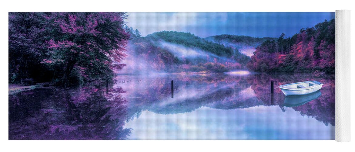 Carolina Yoga Mat featuring the photograph Touch of Fog on the Lake at Nightfall by Debra and Dave Vanderlaan