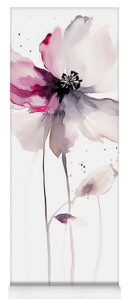 Black And White Flowers Yoga Mat featuring the painting Touch of Pink Art by Lourry Legarde