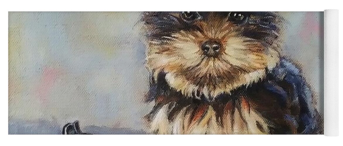 Yorkie Yoga Mat featuring the painting Toy VS Toy by Jean Cormier
