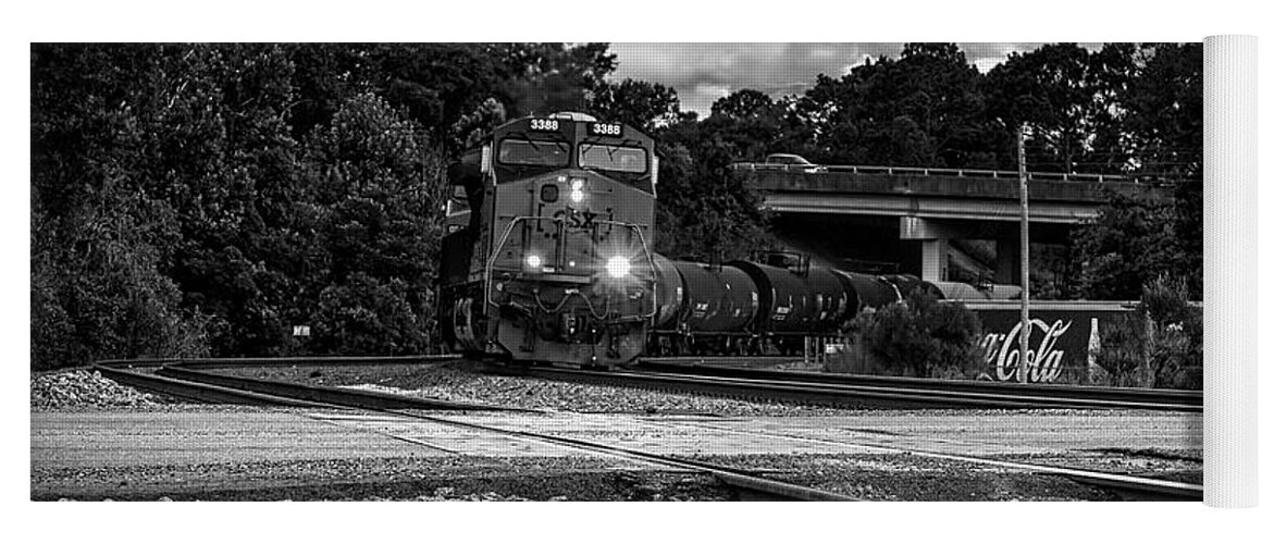Trains Yoga Mat featuring the photograph Train and Tracks in Black-White by DB Hayes