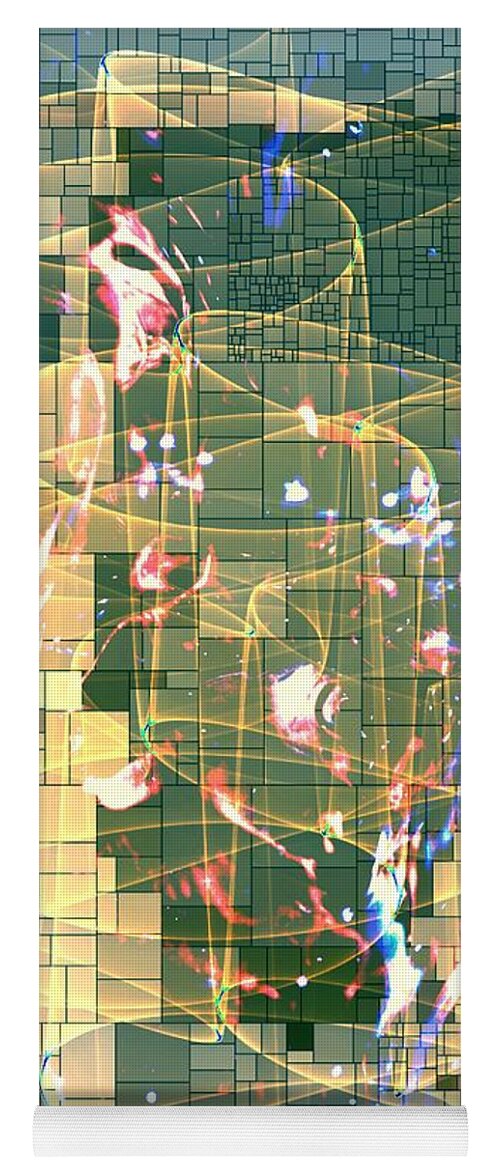 Trapped Abstract Photograph Ribbon Squares Particles Yellow Black Grey Blue Pink White Green Iphone Ipad-air Sandiego California Yoga Mat featuring the digital art Trapped Abstract by Kathleen Boyles
