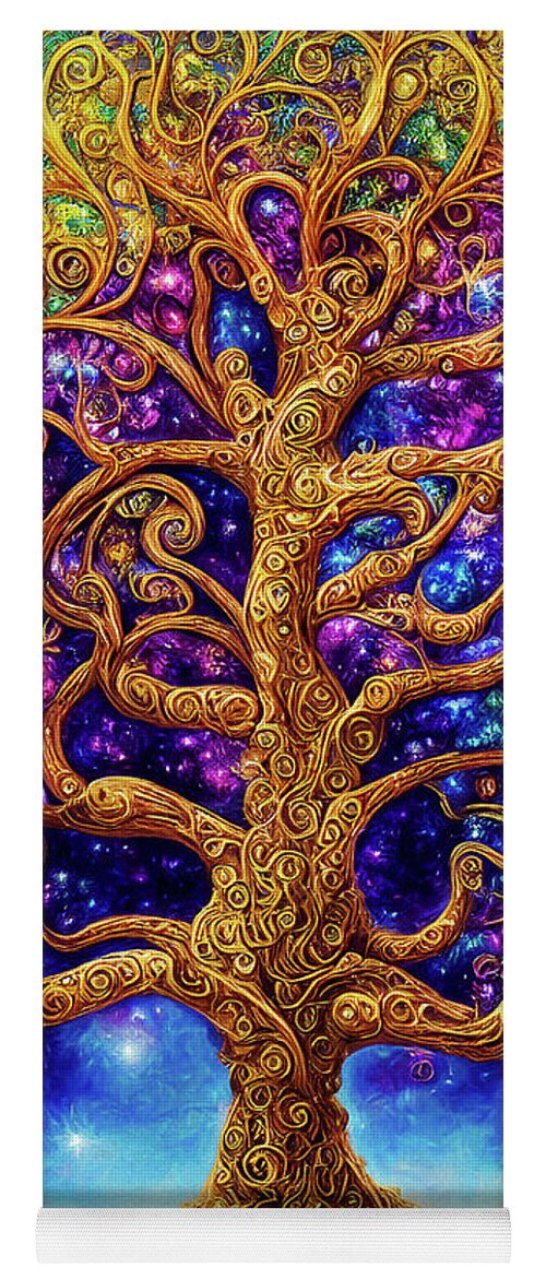 Tree Of Life Yoga Mat featuring the digital art Tree of Life and Night Sky by Peggy Collins