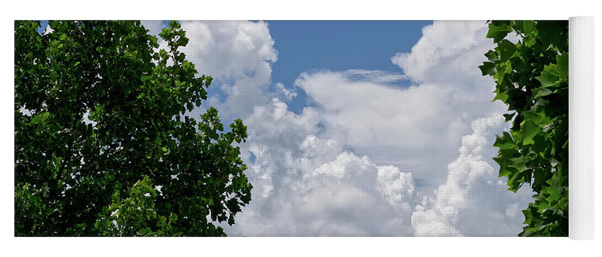 Green Tree Leaves Yoga Mat featuring the photograph Trees Clouds Sky by Phil Perkins