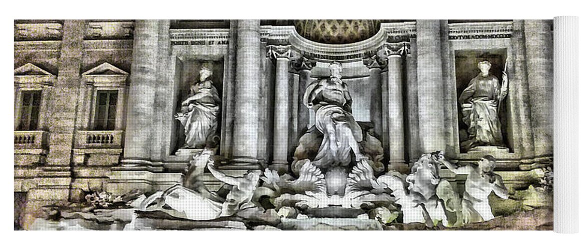 Italy Color Image  Horizontal   Piazza Di Trevi ×trevi Fountain ×capitol - Rome ×wishing ×baroque Style ×italian Culture ×fountain ×international Landmark ×architecture ×night ×statue ×no People ×famous Place ×sculpture ×travel Destinations ×water ×roman ×history ×ancient ×marble - Rock ×tourism ×travel ×outdoors ×carrara ×stone Material ×travertine Pool ×illuminated ×art ×monument ×city ×town Square × Eu Yoga Mat featuring the photograph Trevi Fountain at Night Horizontal by Marian Tagliarino