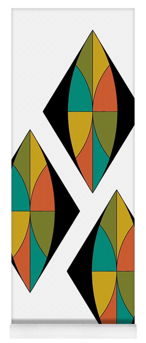 Mid Century Yoga Mat featuring the digital art Triple Diamonds Mid Century on white with diagonal line background by DB Artist