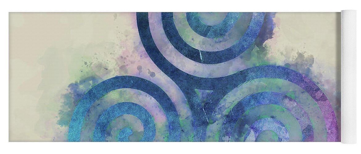 Celtic Yoga Mat featuring the painting Triskele, celtic triple spiral watercolor by Delphimages Photo Creations