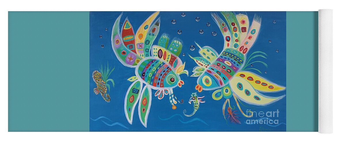 Kissing Fish Yoga Mat featuring the painting Tropical Kisses by Elizabeth Mauldin