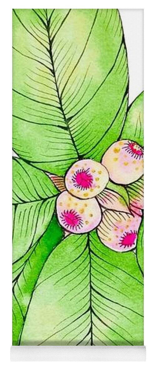 Tropical Yoga Mat featuring the painting Tropical Plant with Pink Berries by Catherine Bede