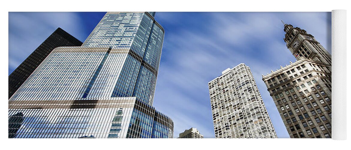 Clouds Yoga Mat featuring the photograph Trump Tower and Wrigley Building by Sebastian Musial