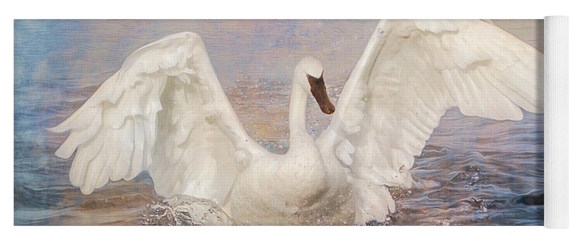 White Yoga Mat featuring the photograph Trumpeter Swan Splash Texture by Patti Deters