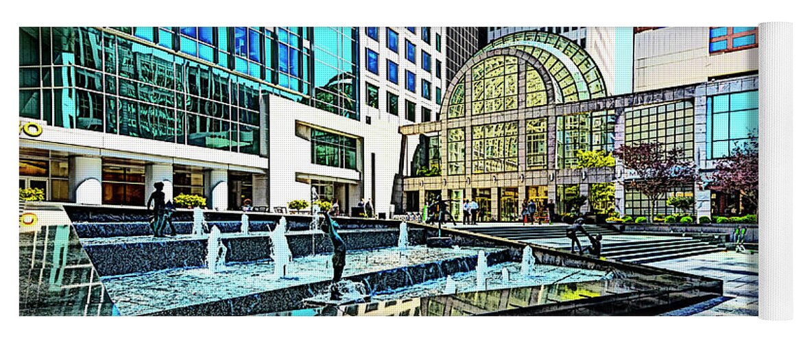 Architectural-photographer-charlotte Yoga Mat featuring the digital art Tryon Street - Uptown Charlotte by SnapHappy Photos