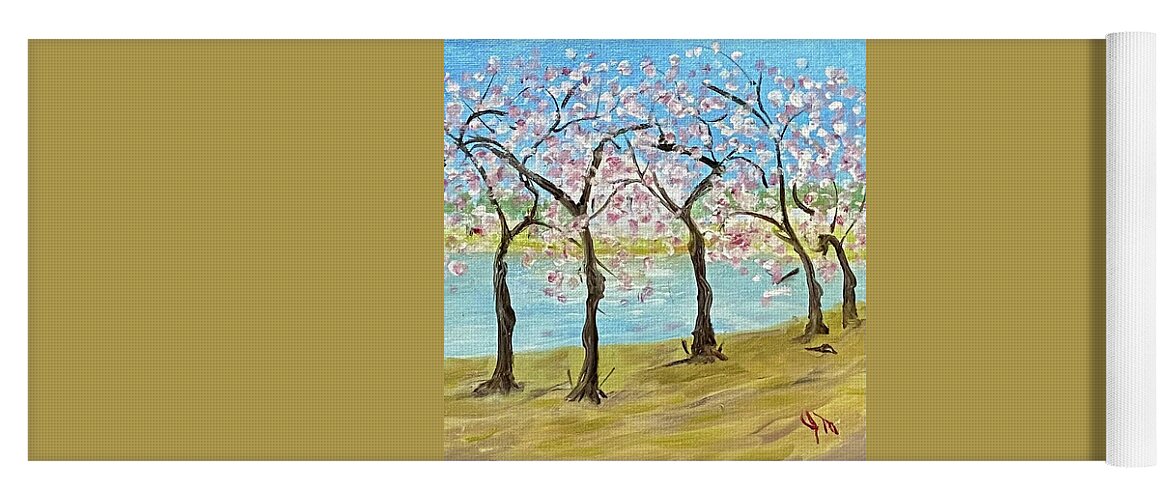 Cherry Blossoms Yoga Mat featuring the painting Tuesday 2002 Full Bloom by John Macarthur