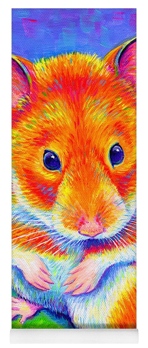 Hamster Yoga Mat featuring the painting Tumbleweed - Colorful Rainbow Hamster by Rebecca Wang
