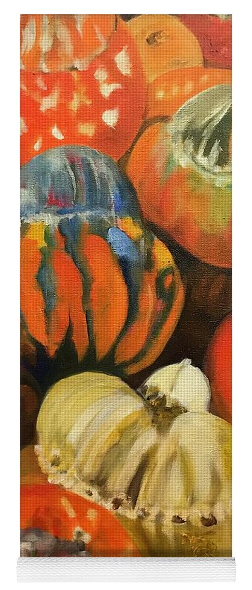 Turban Squash Yoga Mat featuring the painting Turbans From My Fall Garden by Juliette Becker