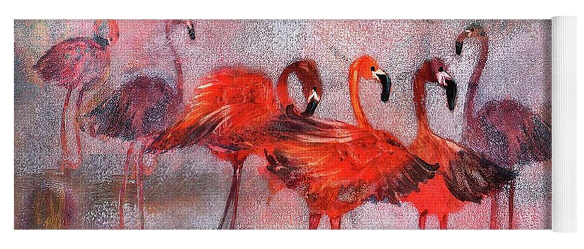 Flamingos Yoga Mat featuring the painting Turner's Flamingos by Lucy Lemay
